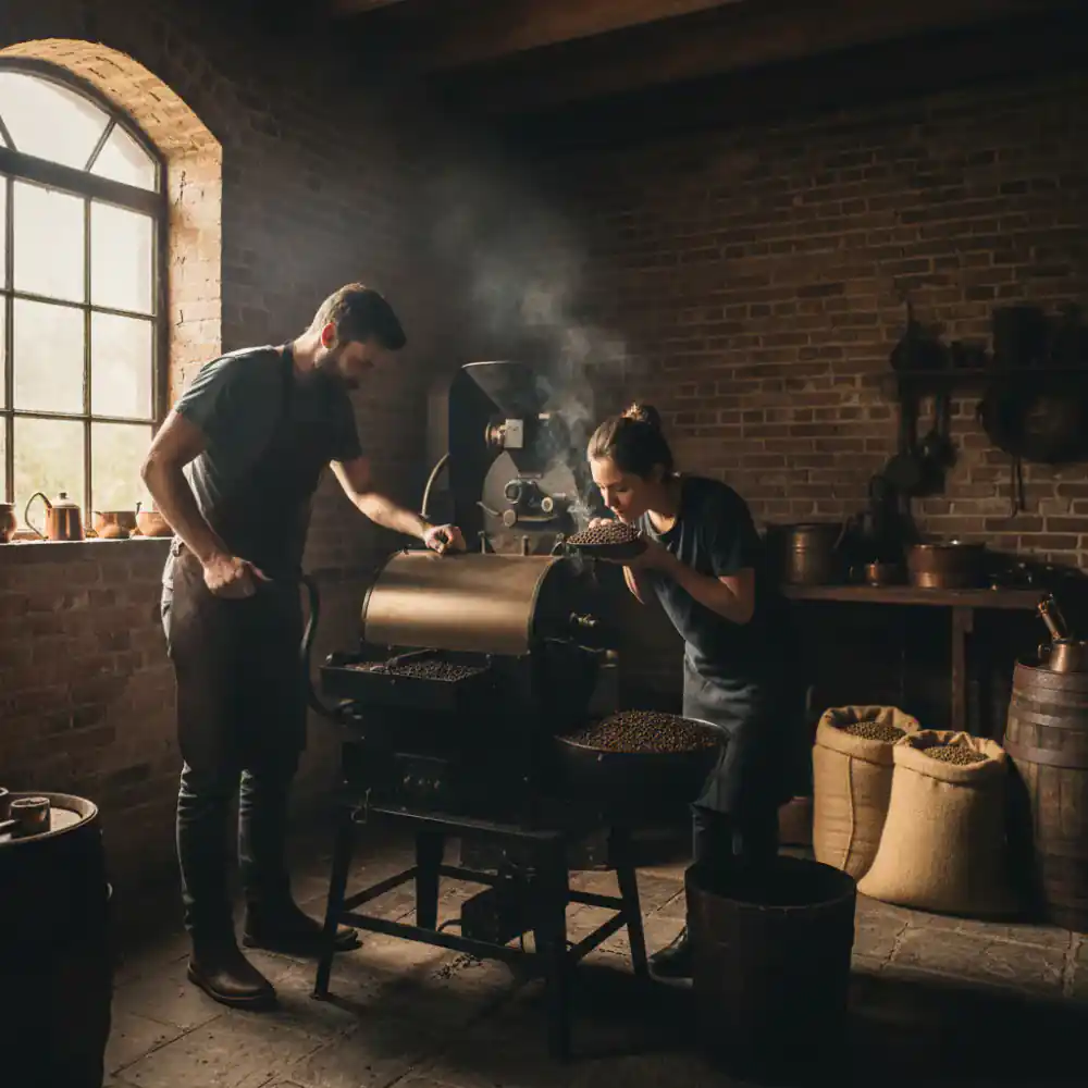 Our founders roasting the first batch of coffee beans