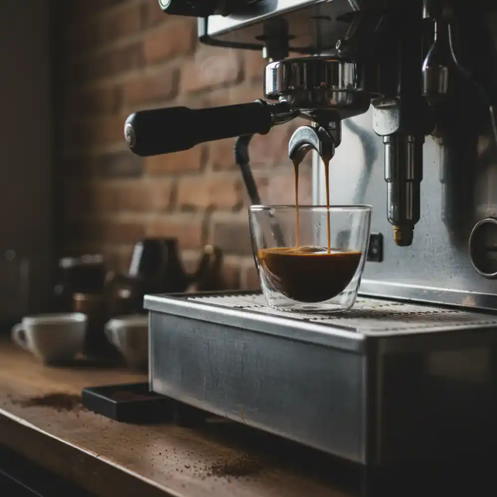 Espresso machine extracting a shot