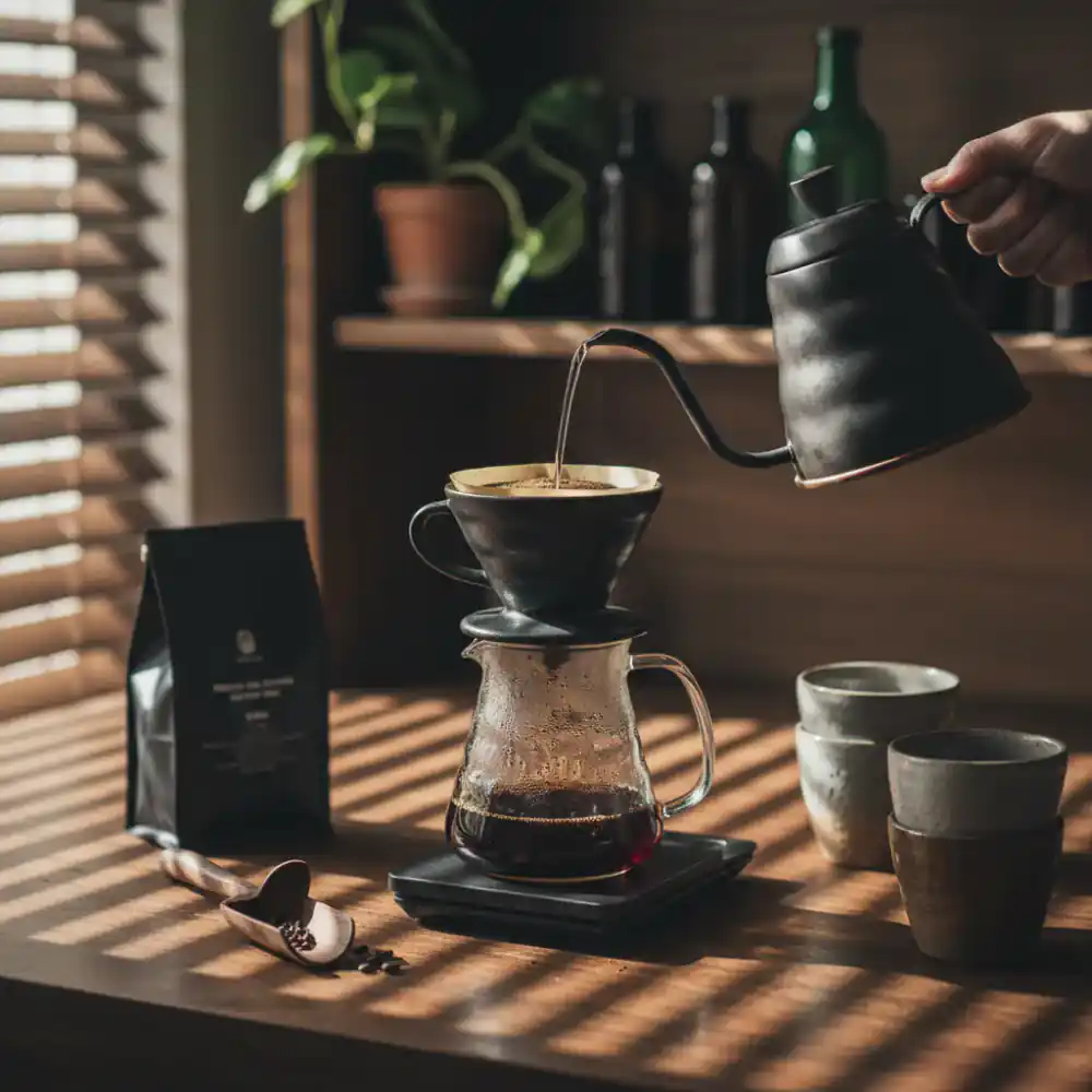 Pour over coffee brewing setup