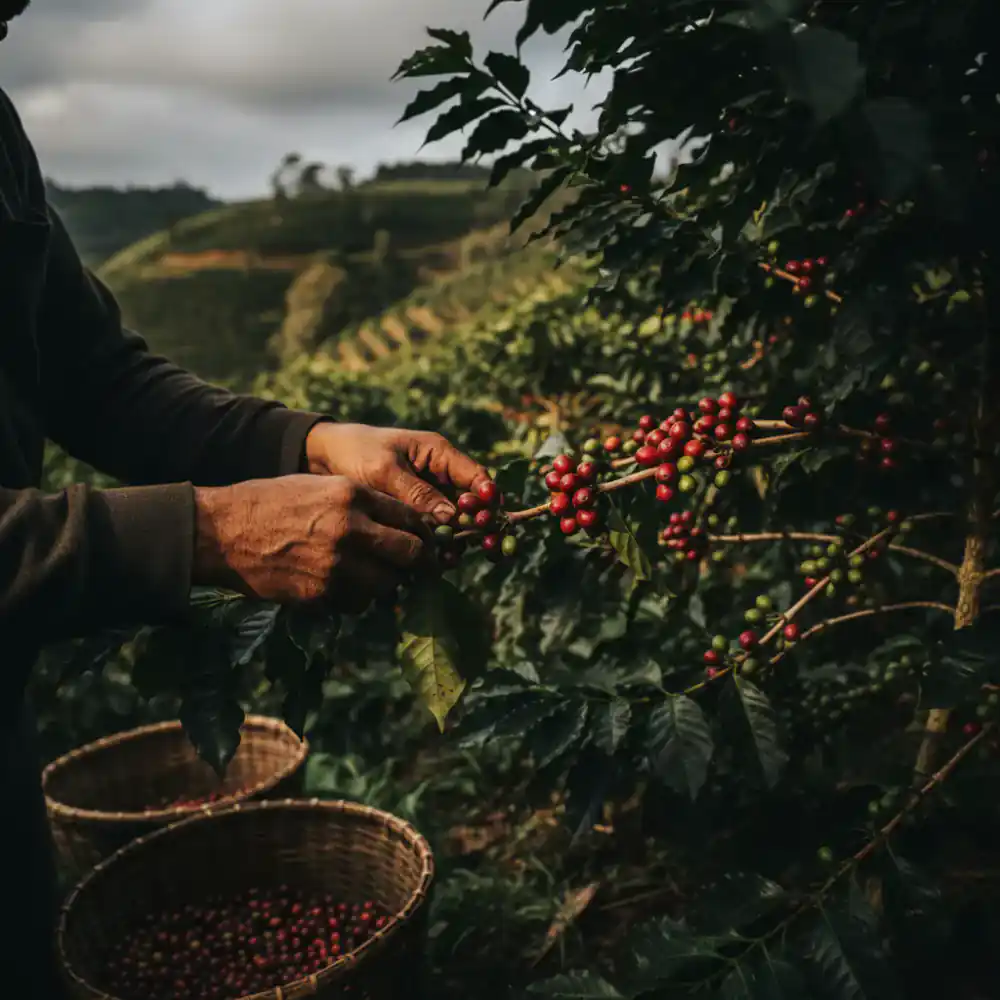 Coffee cherry harvesting at an origin farm