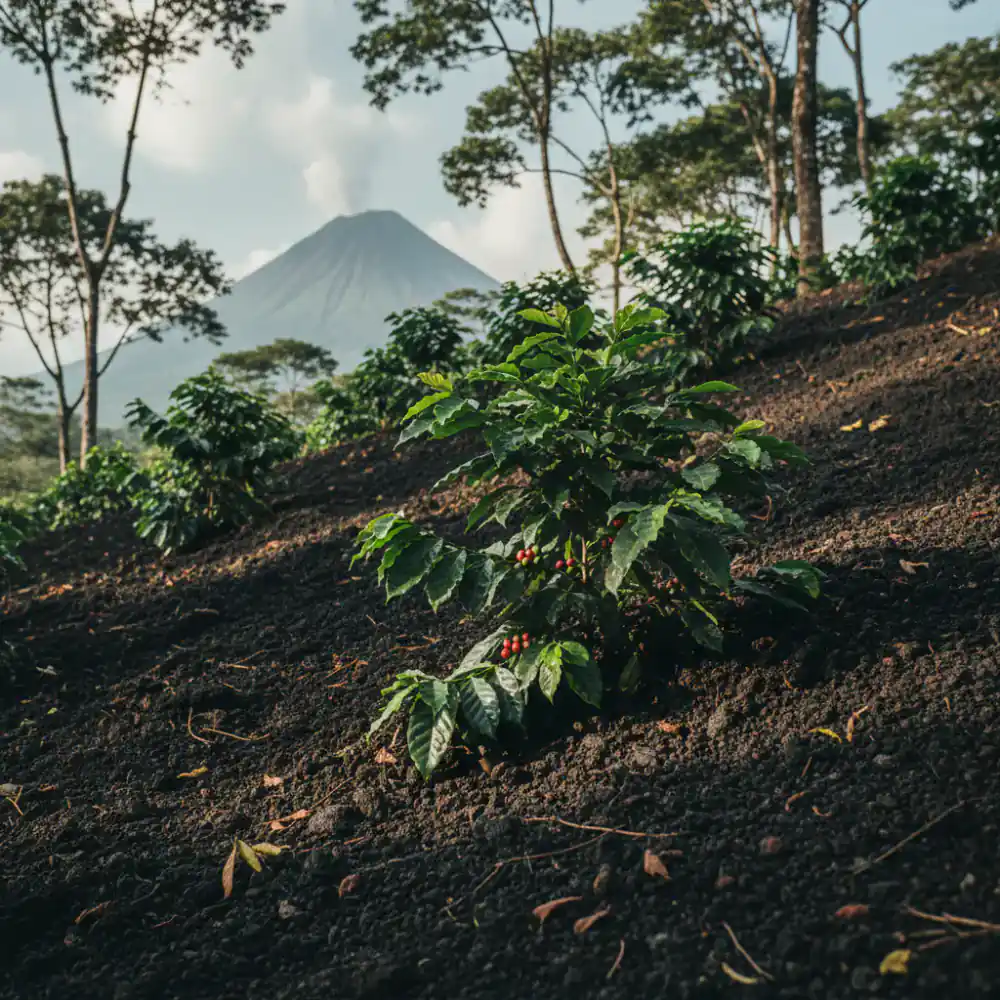 Volcanic soil and coffee plants in Antigua