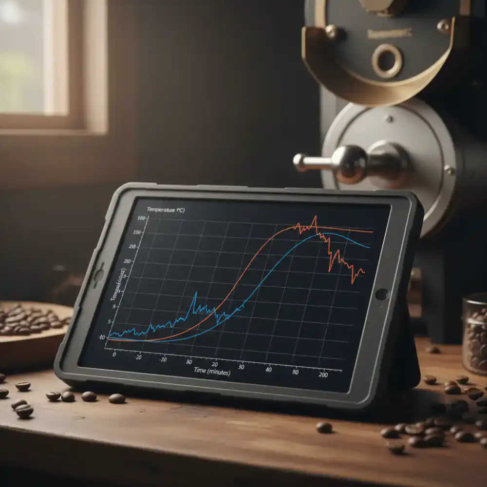A graph showing a coffee roasting temperature curve over time